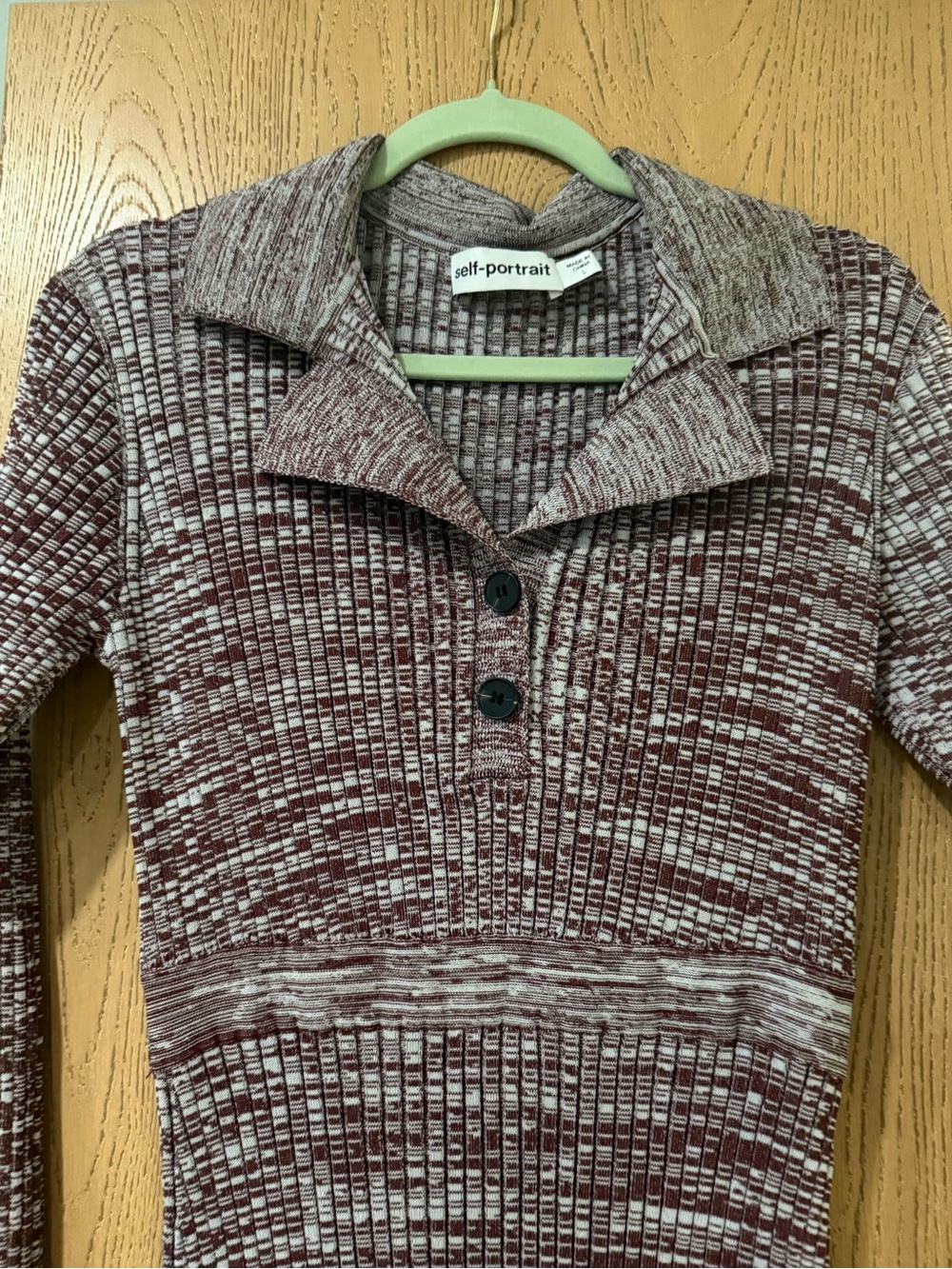 Self-Portrait Marled Burgundy and white Ribbed dress